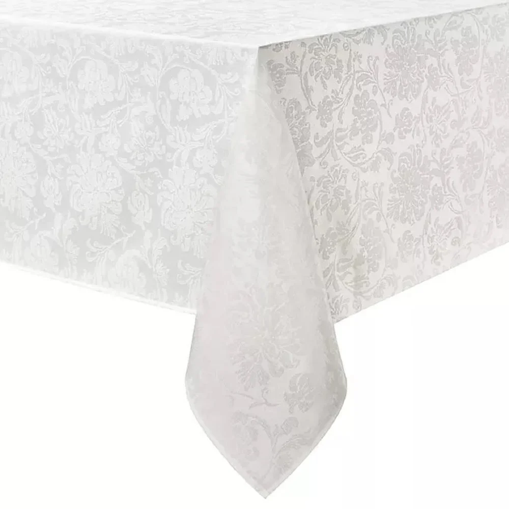 brand new WHITE Holiday Medley Damask 60x120 inch Tablecloth (Seats 10 to 12)
